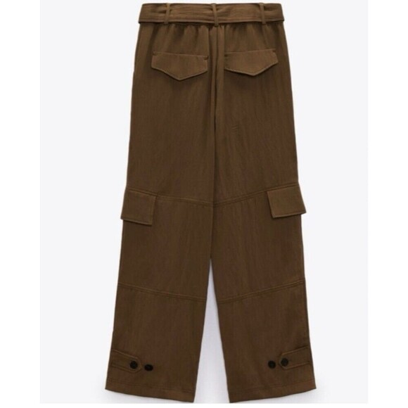 ZARA NEW WOMAN WIDE LEGS, BROWN,VISCOSE PANTS SIZE LARGE - Picture 3 of 10